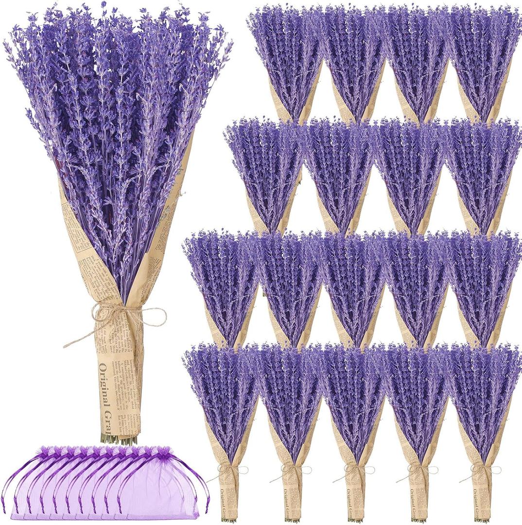 Yunlly 18 Bunches Dried Lavender Bundles 15.7 Inch Natural Dried Lavender Flowers 1440-1620 Stems Total for Wedding Decoration, Flower Arrangements DIY Crafts Photo Props Home Fragrance Gift for Her