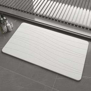 Extra Large Stone Bath Mat, 30'' x 17'' Diatomaceous Earth Non-Slip Stone Shower Mat, Super Absorbent Diatomite Stone Mats for Bathroom White XL Flow
