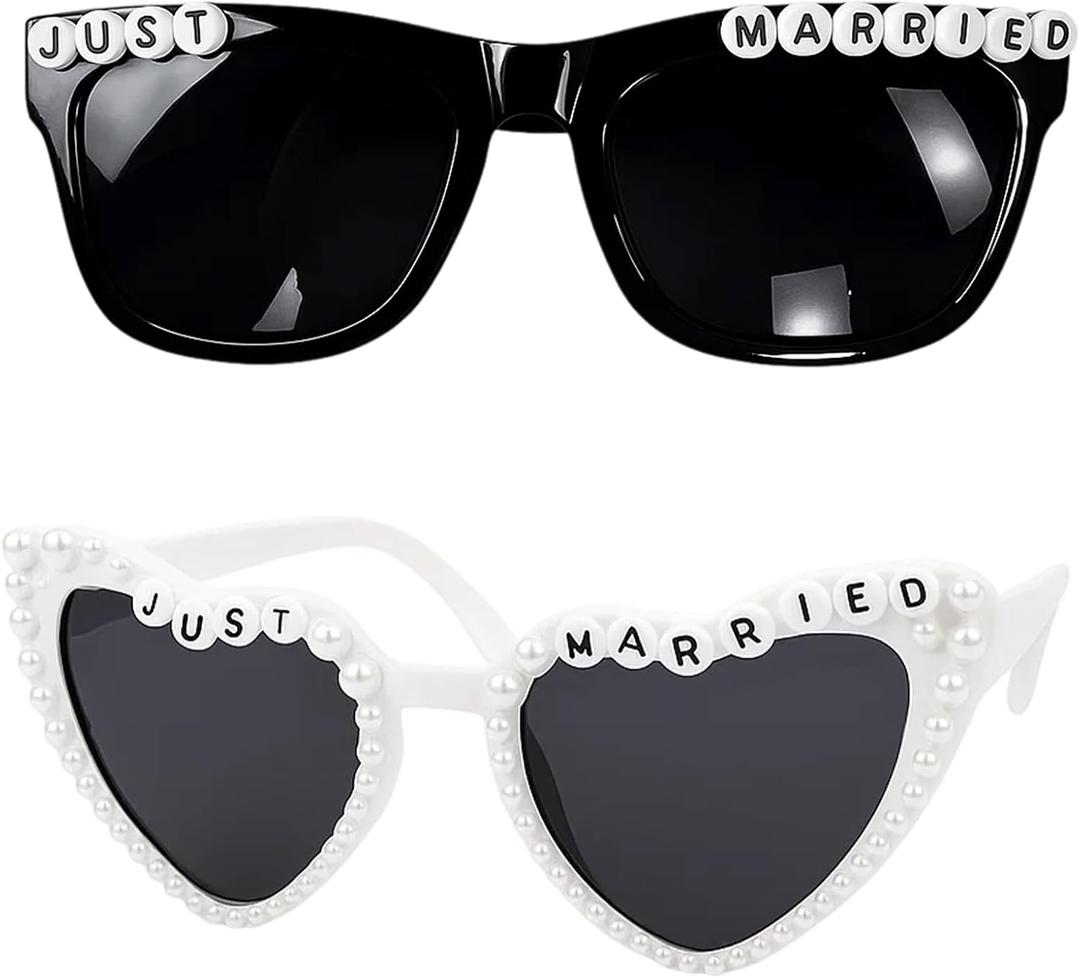 Bride and Groom Sunglasses, 2 Pack White and Black Groom Sunglasses, Wedding Party Accessories for Couples, Fun Photo Props for Bachelorette and Bachelor Parties