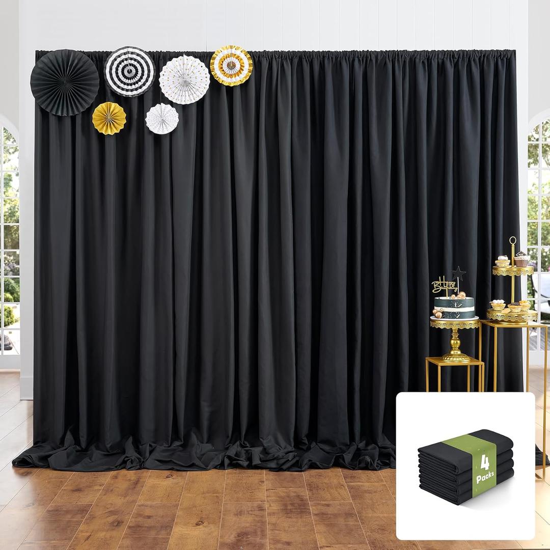 20x10FT Black Backdrop Curtains for Party, 4 Panels 5x10FT Thick Polyester Backdrop Drapes, Wrinkle Resistant Photography Background Drapes for Wedding Birthday Home Decoration