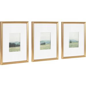Kate and Laurel Adlynn Decorative Rectangle Watercolor Framed Art Set of 3; 11 x 14 matted to 5 x 7; Gold; Vintage Three-Piece Framed Wall Art for Gallery Wall Frame Set in Living Room Wall Decor