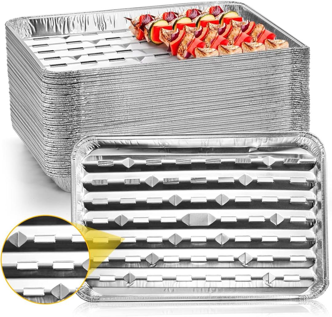 Yesland 30 Pack Disposable Aluminum Pans with Perforated Bottom for Air Circulation  13.4 x 9 x 1.1 Inch Food Containers, Aluminum Sheet Pans for Cooking, Baking, Heating, Storing, Meal Prep, Takeout