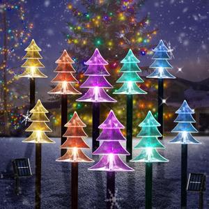 Christmas Solar Pathway Lights, Set of 10 Waterproof Landscape Christmas Lights, Stake Xtmas Decorations, LED Lamp for Yard Lawn Patio Walkway Decor (10PCS-Multicolor-Tree)
