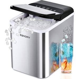 EUHOMY Nugget Ice Makers Countertop, Ready in 8 Mins, 35lbs/24H, Self-Cleaning, Portable Ice Maker Machine with Ice Scoop & Basket, Sonic Ice Maker with Chewable Pellet Ice for Home/Party/RV/Camping (Silver)