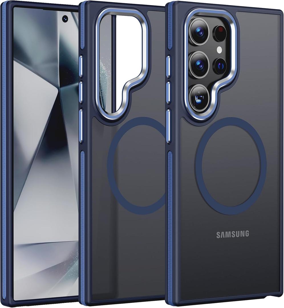 JAME for Samsung Galaxy S24 Ultra Case, [Compatible with Magsafe] [Military Grade Protection] [Anty-Slip Grip] Gorgeous Protective Camera Bezel Galaxy S24 Ultra Magnetic Translucent Matte Case, Blue