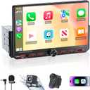 7Single Din Radio with Apple CarPlay & Android Auto, UHD Single Din Touchscreen Car Radio, Car Stereo with 1080P Backup Camera, Mirror Link, Bluetooth 5.3, GPS, AM&FM, Fast Charging, EQ, SWC