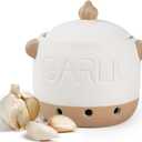 Garlic Keeper, 5.5" Ceramic Garlic Holder for Counter, Large Garlic Storage, Garlic Keeper with Lid to Keep Your Garlic(White)