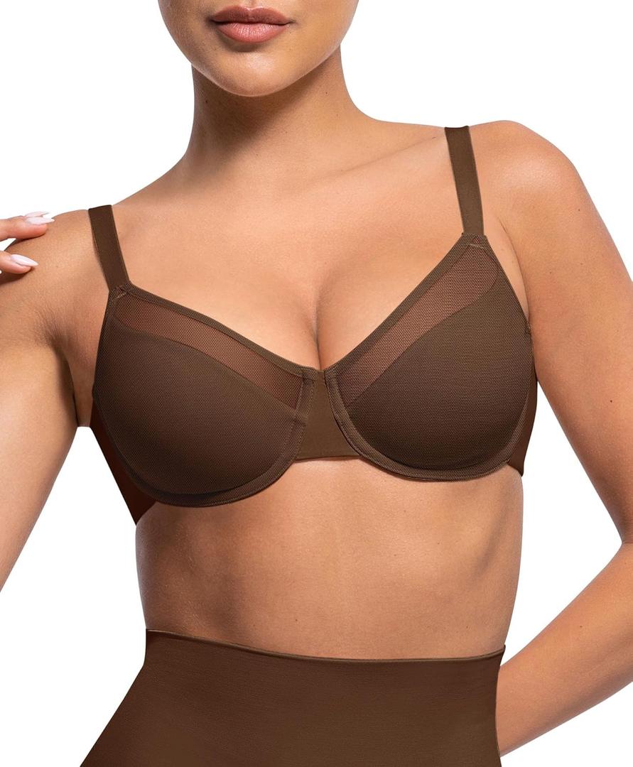 Minimizer Bras for Women Full Coverage Unlined Underwire Bras Plus Size Lifting Bra for Heavy Breast (38C, Brown)