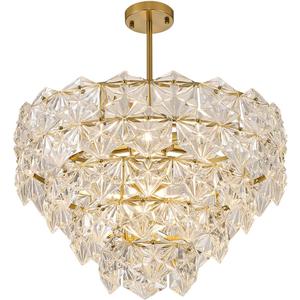 Soilsiu Modern Gold Crystal Chandeliers for Dining Room, Island Light Fixture Over Table,7-Light Height Adjustable Hanging Pendant Light Fixtures for Kitchen, Living Room, Bedroom, Bathroom