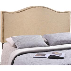 Modway Curl Linen Fabric Upholstered Queen Headboard with Nailhead Trim and Curved Shape in Caf