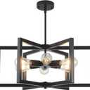 Modern Farmhouse Chandelier, 23.6'' Large Black Chandelier Light Fixture Industrial Geometric Chandeliers for Dining Room Entryway Living Room Kitchen (6 Lights, E26)