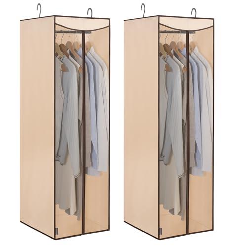 STORAGE MANIAC 2-Pack Hanging Garment Bag Zipper Cover with Sealed Clear Window, Long Garment Cover for Closet Storage Wardrobe Clothes Protector, Large Garment Storage Bag for Dresses,Suits, Beige