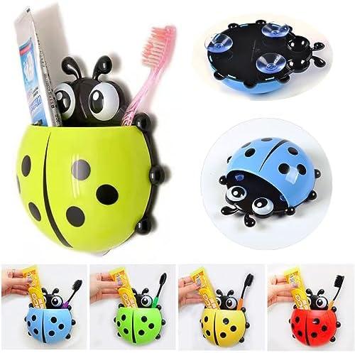 Ranvi 4 Pcs Cute Ladybug Toothbrush Holder Toiletries Toothpaste Holder with Suction Cup Kids Toothbrush Holders
