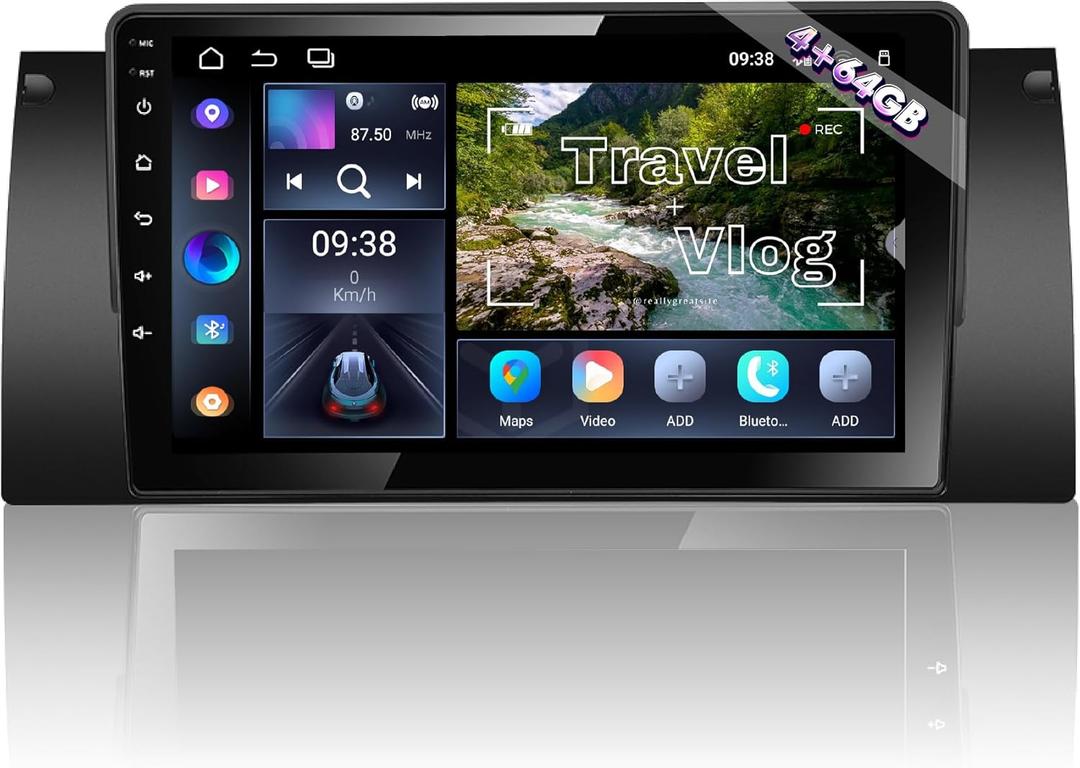 Amaseaudio Android 14 [4+64GB] Car Stereo, Compatible for BMW X5 E53 (1999-2006), 9" Touchscreen, Support GPS navi 4G WiFi Bluetooth 5.0