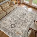 9x12 Vintage Area Rug: Washable Neutral Soft Non Slip Thin Large Floor Carpet for Living Room Bedroom Kitchen Dining Room Home Office Farmhouse Indoor - Taupe