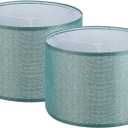 PATIKIL Drum Lamp Shades Set of 2, 13"x13"x9" Linen Round Lamp Shade for Table Lamps Easy Assembly Lampshade for Table Lamps Floor Lamps Bedside, Blue
