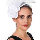 SAFERIN Fascinators Hat Flower Mesh Ribbons Feathers on a Headband and a Clip Tea Party Headwear for Girls and Women (White, M)