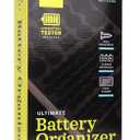 Ultimate Battery Organizer, 104-Slot Storage Case with LCD Tester - Holds AA, AAA, C, D, 9V & Button Batteries, Wall Mountable, Clear Cover Hard Plastic Holder