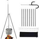 Grill Swing Hanging Camping Tripod, Adjustable Collapsible Campfire Cooking Rack, Outdoor Camping Cookware with Hooks Iron Grill for BBQ Picnic Dutch Oven