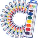 Watercolor Paint Set for Kids (8 Colors), 24 Pack Washable Watercolor + 24 Woodbrushes, Water Color Paint for Classroom, Party Favors and Art Activities