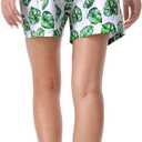unitop Womens Bathing Boardshorts Swim Shorts Quick Dry with Lining (Small, Green&white)