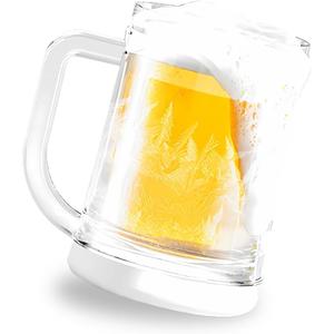Double Walled Beer Ice Cup,Acrylic Classic Clear Beer Mug with Handles,Freezer Mugs Chiller Frosty Cup for Beer Cocktail Water Drinks Coffee and More