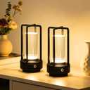 Rechargeable Table Lamp Cordless, 3 Color | Crystal | Stepless Dimming, for Dining Room, Living Room, Bar, Cafe, Restaurant, Patio, Camping, Pack of 2 (Black)