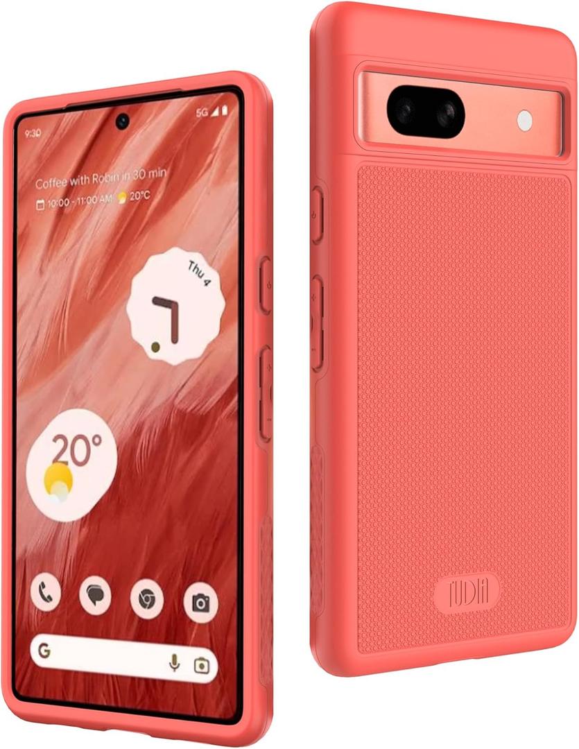 TUDIA MergeGrip [Dual Layer] Google Pixel 7a Case (2023), [Military Grade Drop Tested] Raised Edge for Screen&Camera Protection Slim Tough Heavy Duty 7A Phone Cases Cover - Coral
