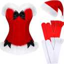 Haysandy 4 Pcs Sexy Christmas Santa Lingerie Costume Women Girls Claus Costume Dress Hat for Xmas Outfits, S