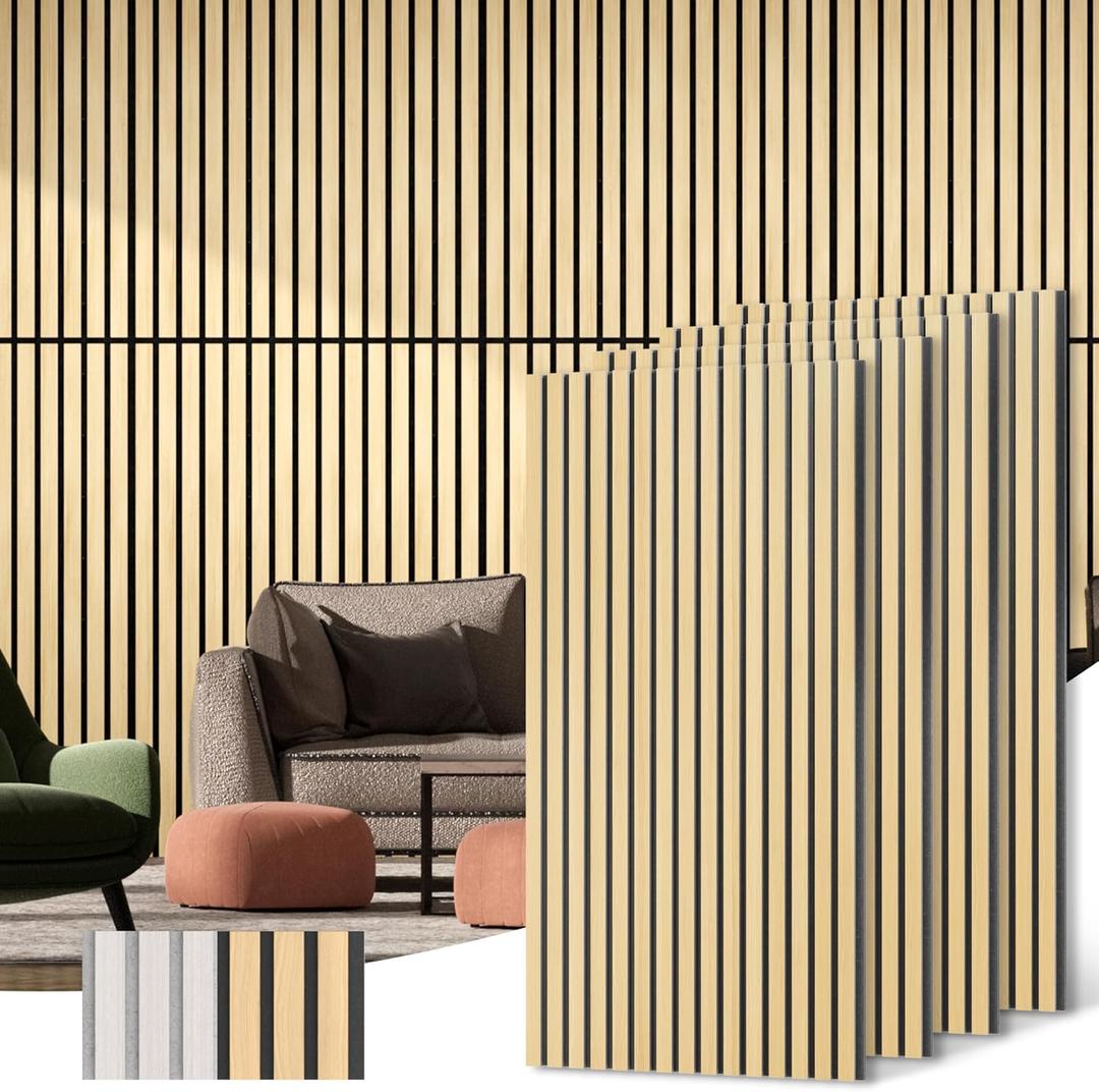 Acoustic Wood Wall Panels, 4-Pack 45.3" x 23.6" Soundproof Wall Panels, Wood Slat Wall Panels for Wall Decor, Natural Oak, 4Pcs - 45.3 * 23.6 inch