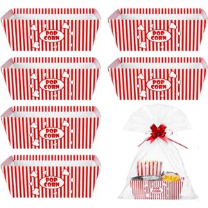 Gueevin 12 Pack Popcorn Baskets Basket Popcorn Gift Bags Party Favors Movie Night Gift Basket Set 8x10inch Empty to Fill with Bags Pull Bows for Movie Night Party Supplies