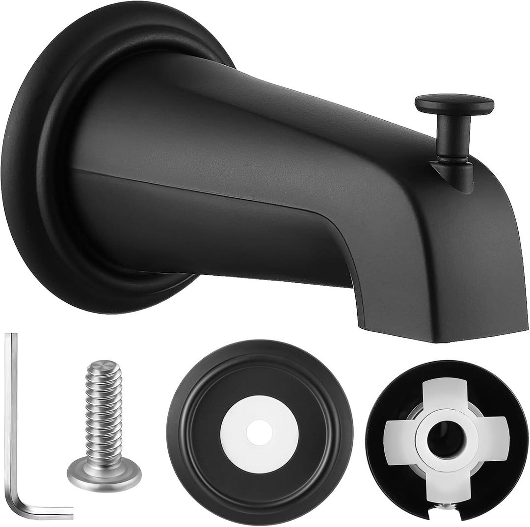 Dreyoo Slip On Diverter Tub Spout with Metal Cover Ring and Foam Gasket, Compatible with Kohler GP85556-CP, Bathroom Bathtub Faucet Set Replacement Fits 1/2'' Copper Water Tube(Matte Black)
