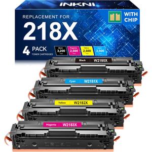 218X Toner Cartridges 4 Pack (with Chip) 3301fdw Replacement for HP 218X 218A Work for HP Color Laserjet Pro MFP 3301fdw 3201dw 3301sdw 3301cdw Printer High Yield Ink W2180X W2180A (4 Pack, B/C/Y/M)