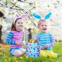 Remerry Easter Hawaiian Basket Blue Cartoon Tropical Floral Print Egg Hunt Bucket with Handle, Canvas Animation Theme Spring Treat Bag for Easter Party Supplies and Decor Eggs Gift Fillers