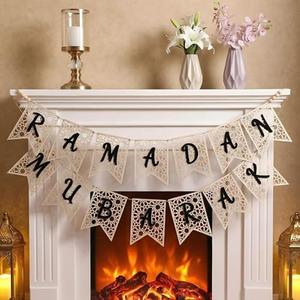 2 Pcs Eid Ramadan Mubarak Wooden Banner-Rustic Bead Ramadan Decorations Black Letter Muslim Party Decor Supplies for Home Fireplace Indoor Outdoor Holiday Celebration（DIY Kit: Hand-Assemble Your ）