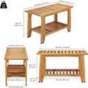 Teak Shower Bench, 30'' Heavy Duty Teak Wood Bathroom Seat, Water-Resistant Spa Bath Stool with Non-Slip Rubber Feet and Storage for Inside Shower and Outdoor Use, 350 lbs Capacity