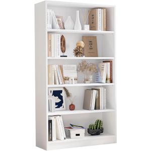 Bookcase Adjustable Storage Shelves,60-Inch Bookshelf,5-Tier Modern Wood Bookcase for Bedroom, Office, Living Room & Library(White)