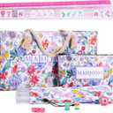 American Mahjong Set with160 Engraved Tiles(Floral), 4 Clear Racks with Pushers, Mahjong Bag and Accessories, Mahjong Tile Set for Beginners, Large Bag