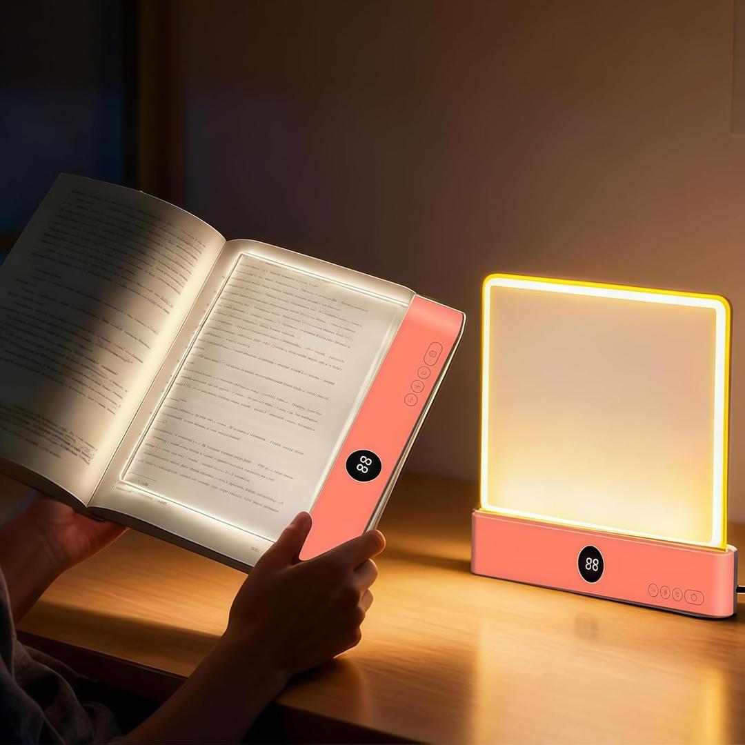 Pink Smart Led Reading Light, Book Light Treasure Box, Rechargeable Clear LED Flat Reading Light with 3 Colors & Timer, Doodleable Study Lamp, The Quiet Reader's Dream Lights