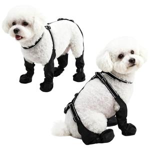BECROWM Waterproof Dog Boots for Small/Medium Dogs -Dog Paw Protectors Dog Suspender Boots Anti-Slip Pet Shoes for Outdoor Walking, Reflective Stay-On,Dirt-Proof Comfortable Booties (Black, Medium)