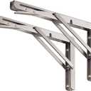 YUMORE Folding Shelf Brackets 8", Max Load: 300lb Heavy Duty Stainless Steel Collapsible Shelf Bracket for Table Work Bench, Space Saving DIY Bracket, Pack of 2 (Silver)