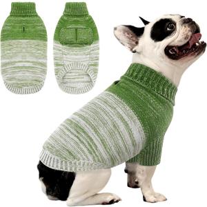 Queenmore Small Dog Sweater, Knitted Pullover Puppy Sweater,Cold Winter Pet Sweaters for Dog Girls Boys, Soft Turtleneck Knit Sweater with Leash Hole,Long Sleeves Christmas DogSweater(Green,S)