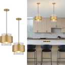 9.8" Modern Pendant Lights Kitchen Island, Hanging Light Fixtures with Durable Metal Shades, Adjustable Pendant Lights for Kitchen Island Bedroom Hallway, 2 Pack
