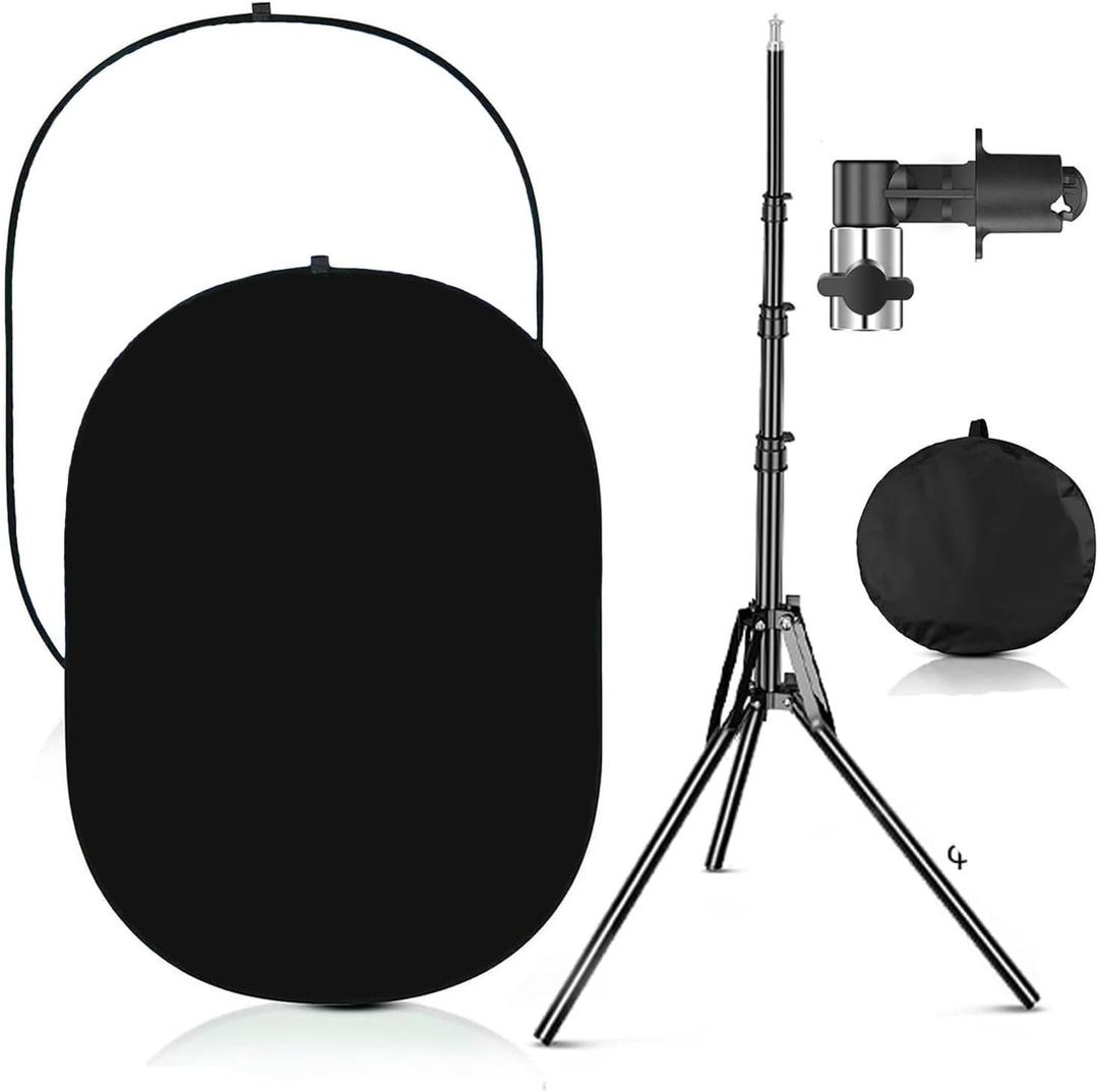 3.3x5ft/1x1.5m Chromakey Black White Backdrop with 6.23ft Stand, 2-in-1 Black Screen White Screen Collapsible Reversible Pop-Up Background Panel for Photography, Live Streaming, Video Shooting