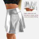 Pleated Flared Skirt Metallic Skater Skirts Shiny Flared Skort Nightclub Stage Performance Costumes Fashion Short Skirts (Silver, XL)