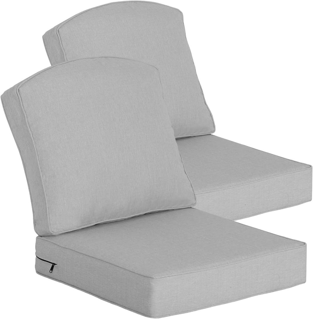 Goodgoods 24 x 24 Outdoor Patio Deep Seat Cushions 2-Pack, 1000+ Hours Fade-Resistant & Water-Resistant Outdoor Furniture Chair Cushions with 30D High-Resilience Foam for Sofa Chair, Stone Gray
