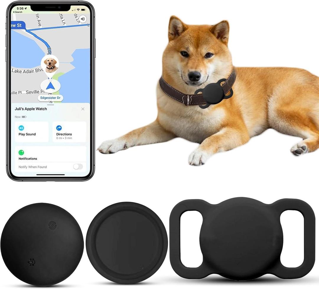 Dog Tracker with Collar Holder, Smart Pet Tracker, MFi Certificated Tracking Device, Waterproof Bluetooth, No Monthly Fee, Works with Find My - GPS Tracker, Black