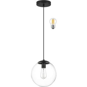 KoKo&Yukina 6-inch mini Modern Globe Pendant Light Clear Glass with Black Finish Contemporary Mid Century Adjustable Hanging Light Fixture for Living Room Bedroom Kitchen Island (Bulb Incl.)