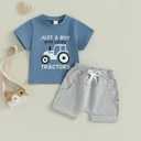 Baby Boy Cute Letter Short Sleeve Shirt Top Elastic Waist Shorts Toddler Summer Outfits (Blue Just A Boy Who Loves Tractors, 6-12 Months)