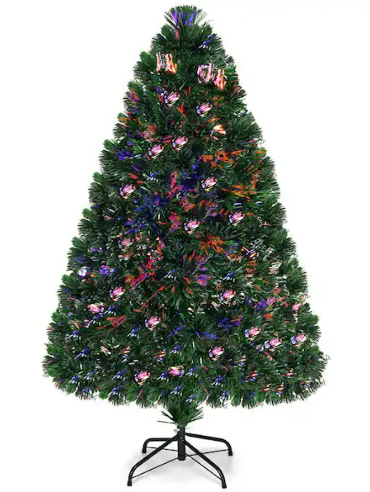4 ft. Pre-Lit Fiber Optic Artificial PVC Christmas Tree with Metal Stand Holiday-Description